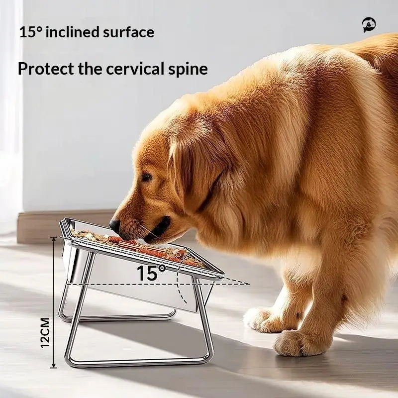 Large Capacity Stainless Steel Dog Bowl 15° Tilted Raised Neck Guard Healthy Feeding Shatterproof Bowl For Puppies Cats