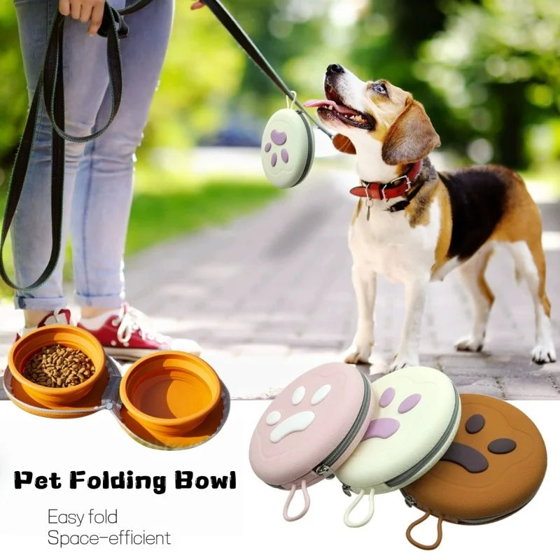 2 IN 1 Foldable Silicone Dog Bowl Portable Travel Pet Feeding and Water Double Bowl for Outdoor Training Pet Dogs Accessories