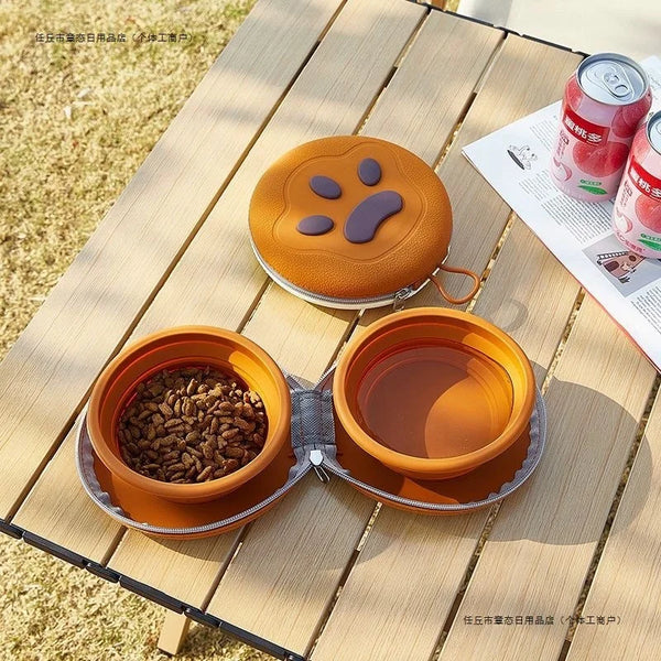 2 IN 1 Foldable Silicone Dog Bowl Portable Travel Pet Feeding and Water Double Bowl for Outdoor Training Pet Dogs Accessories