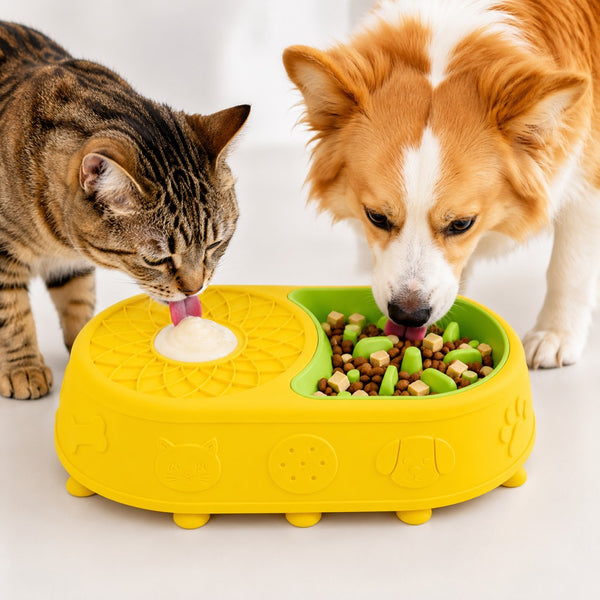 2-in-1 Lick Mat & Slow Feeder Bowl for Dogs & Cats – Daily Feeding, Treat Enrichment & Fast Eater Support