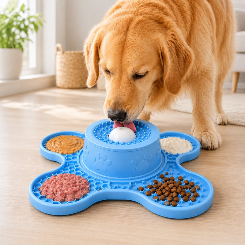 3-in-1 Dog Lick Mat & Slow Feeder Bowl for Bath Time, Grooming & Home Alone – Helps Slow Fast Eating and Keep Pets Busy